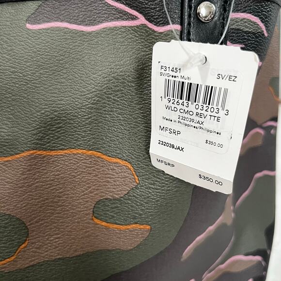 Coach Camo Large City Tote Bag Reversible Black Interior Pebble Leather Wristlet - Picture 3 of 9